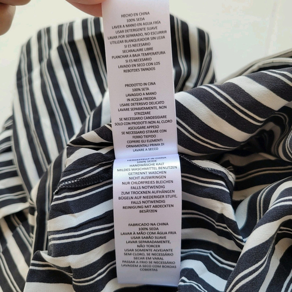 New $375 Equipment Femme Aeslin Striped 100% Silk Straight Pant Sz 2 Black White - Picture 10 of 11